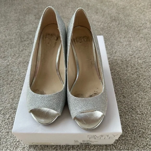 Simply Pelle Wendie Silver Glitter Wedge Peep Toe Heels Size 5.5 - Picture 3 of 7